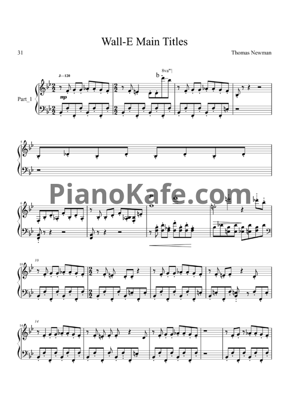 Ноты Thomas Newman - Wall-e main titles - PianoKafe.com
