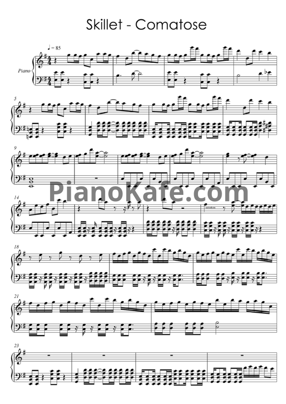 Ноты Skillet - Comatose (Версия 3) - PianoKafe.com