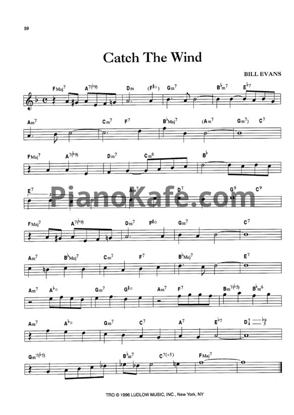 Ноты Bill Evans - Catch the wind - PianoKafe.com
