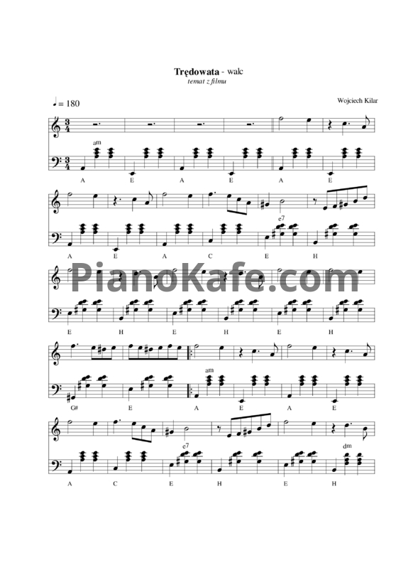 Ноты Wojciech Kilar - Trędowata (Вальс) - PianoKafe.com