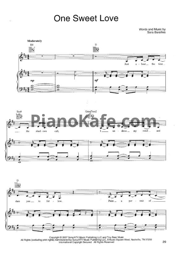 Ноты Sara Bareilles - One sweet love - PianoKafe.com