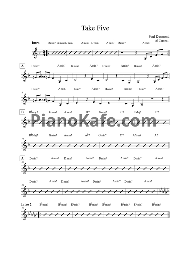 Ноты Al Jarreau - Take five - PianoKafe.com