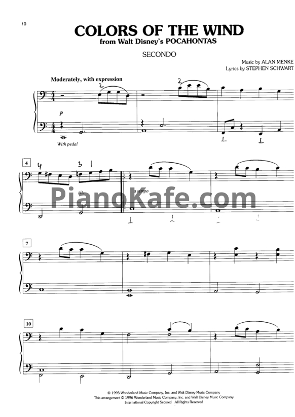 Ноты Alan Menken - Colors of the wind (для 2 фортепиано) - PianoKafe.com