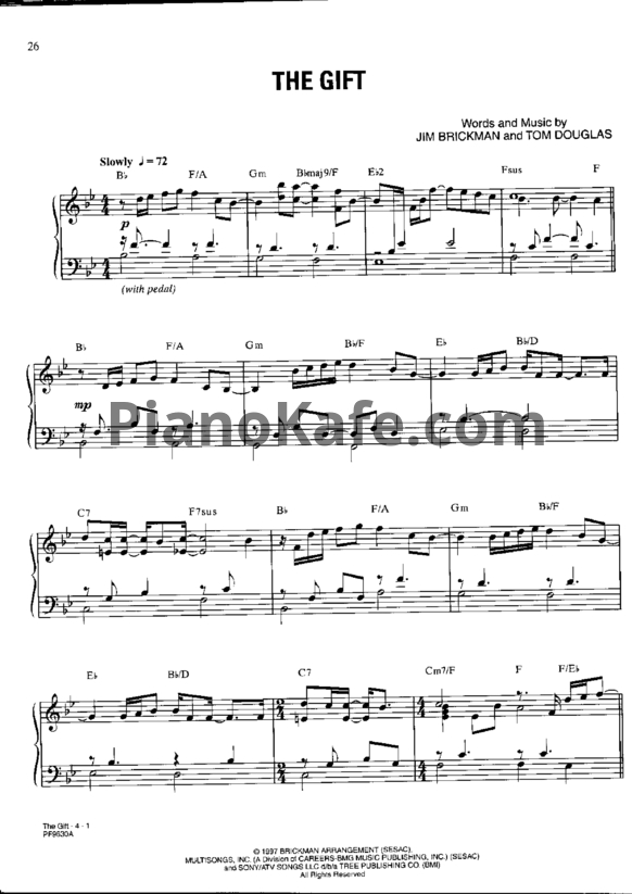 Ноты Jim Brickman feat. Collin Raye & Susan Ashton - The gift (Piano solo) - PianoKafe.com