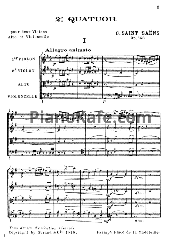 Ноты Камиль Сен-Санс - Струнный квартет №2 соль мажор (Op. 153) - PianoKafe.com