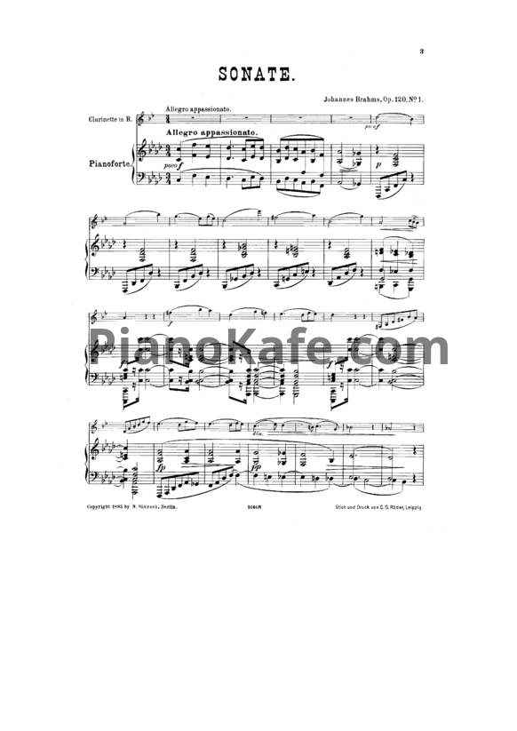 Ноты И. Брамс - Соната для кларнета (альта) и фортепиано № 1 фа минор (Op.120 №1) - PianoKafe.com