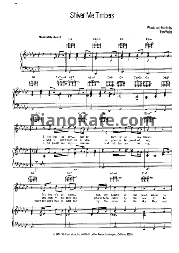 Ноты Tom Waits - Shiver me timbers - PianoKafe.com