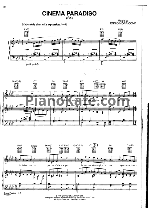 Ноты Ennio Morricone - Cinema paradiso - PianoKafe.com