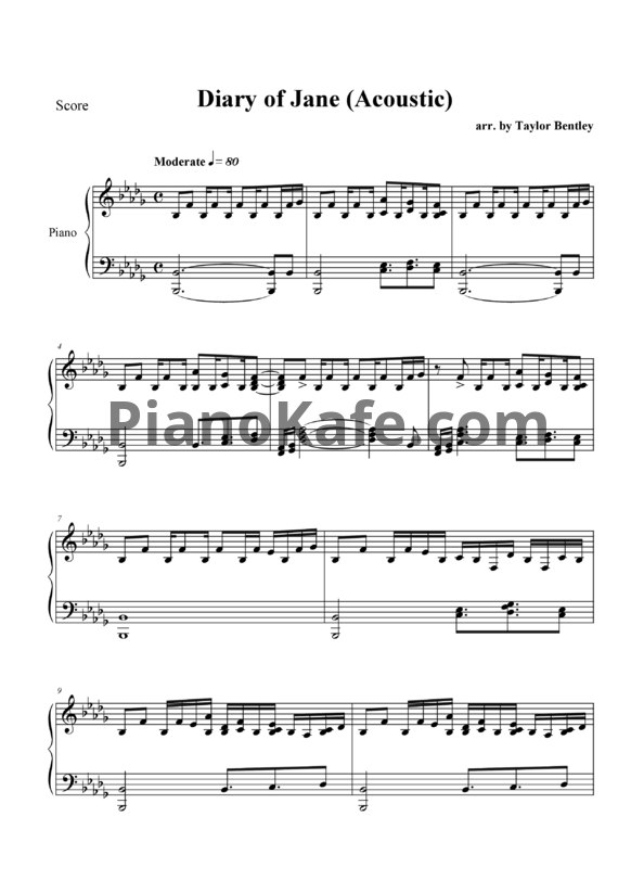 Ноты Breaking Benjamin - Diary Of Jane (Piano Acoustic) - PianoKafe.com