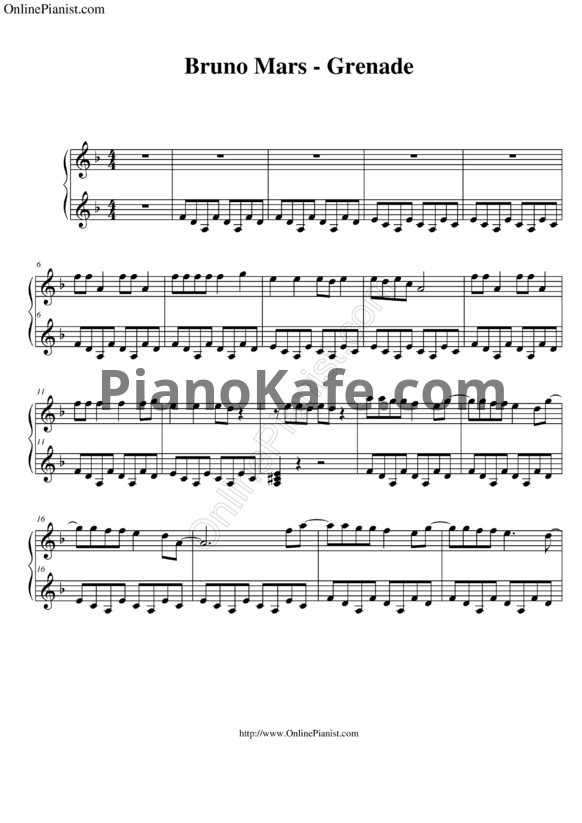 Ноты Bruno Mars - Grenade - PianoKafe.com