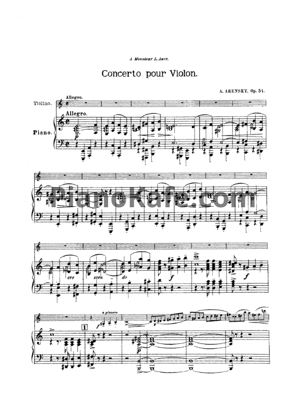 Ноты Антон Аренский - Конферт для скрипки с оркестром ля минор (Op. 54) - PianoKafe.com
