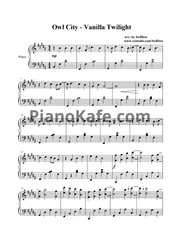 Ноты Owl City - Vanillia Twilight - PianoKafe.com