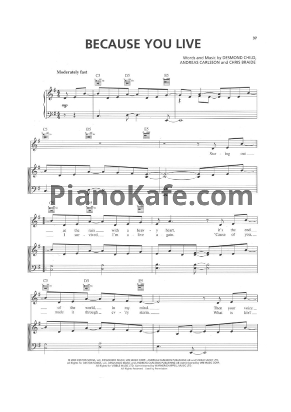 Ноты Jesse McCartney - Because you live - PianoKafe.com