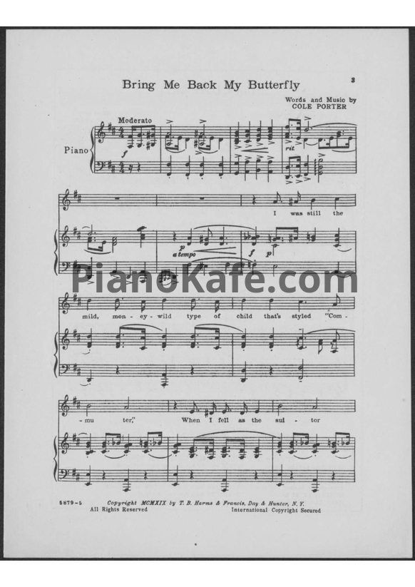 Ноты Cole Porter - Bring me back my butterfly - PianoKafe.com