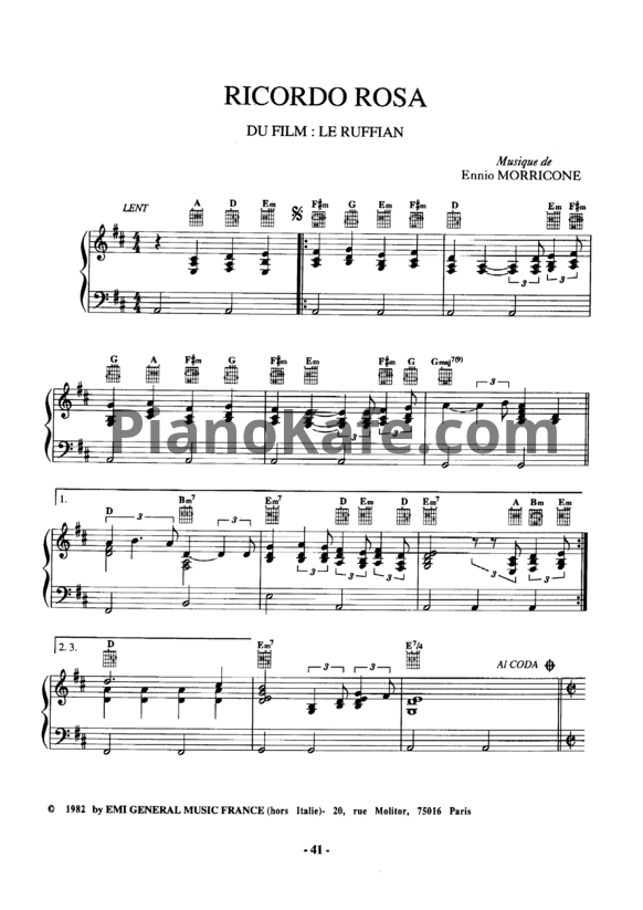 Ноты Ennio Morricone - Ricordo rosa - PianoKafe.com