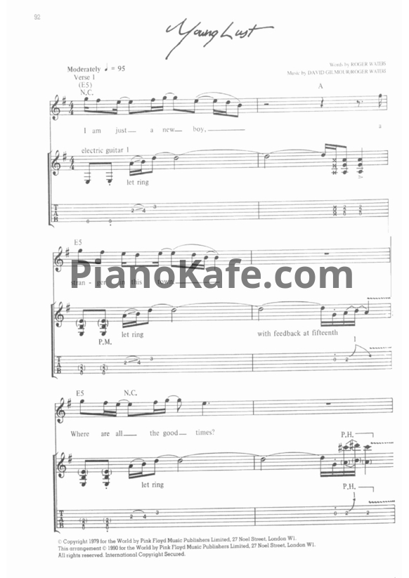 Ноты Pink Floyd - Young lust (Guitar tubs) - PianoKafe.com