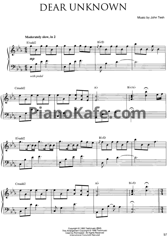 Ноты John Tesh - Dear unknown - PianoKafe.com