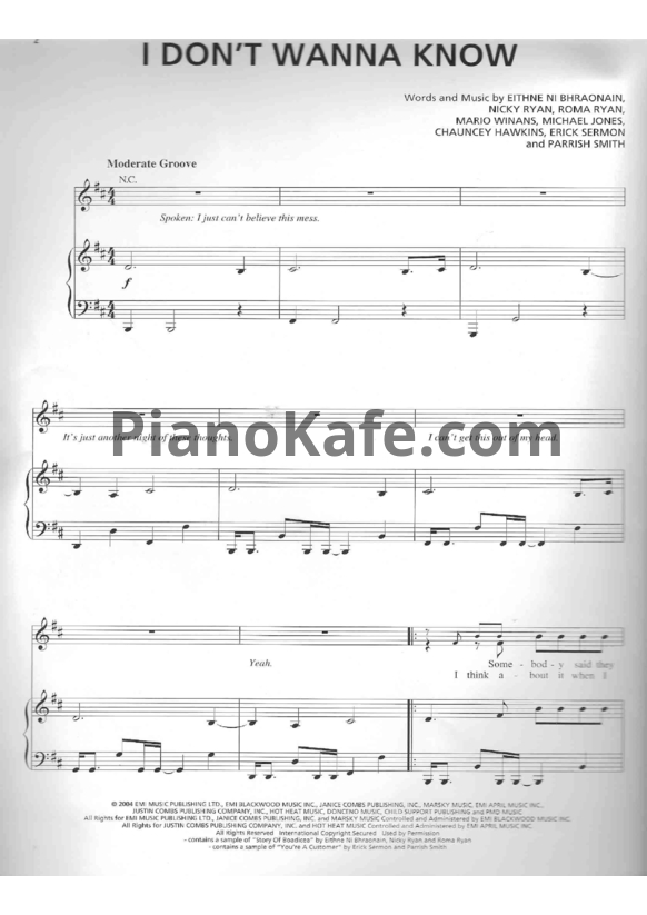 Ноты Mario Winans - I don't wanna know - PianoKafe.com