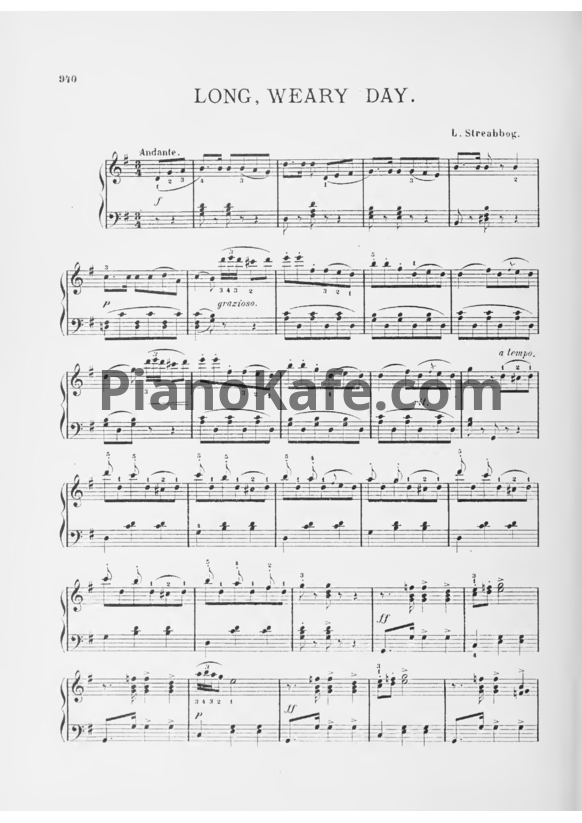 Ноты Л. Гоббартс - Длинный, утомительный день. Пьеса для фортепиано - PianoKafe.com