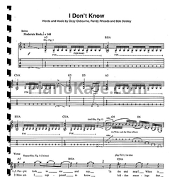 Ноты Ozzy Osbourne - I don't know (Guitar Tabs & Voice) - предпросмотр