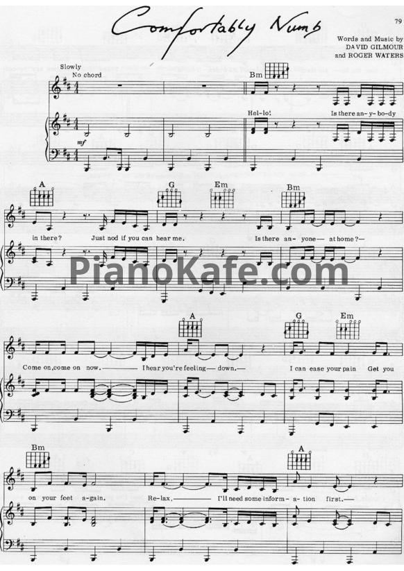 Ноты Pink Floyd - Comfortably numb - PianoKafe.com