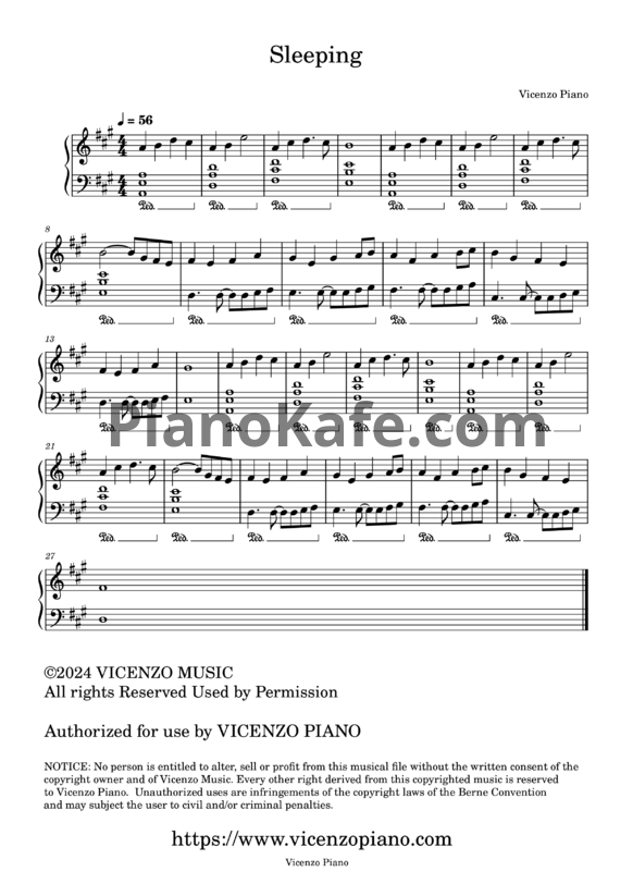Ноты Vicenzo Piano - Sleeping - PianoKafe.com