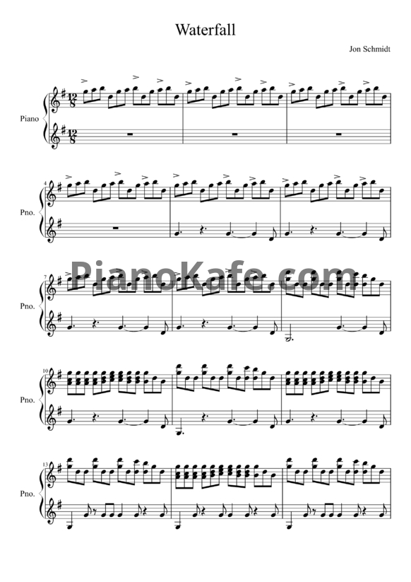 Ноты Jon Schmidt - Waterfall - PianoKafe.com