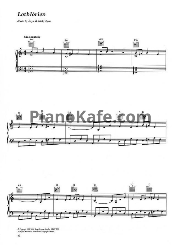 Ноты Enya - Lothlorien - PianoKafe.com