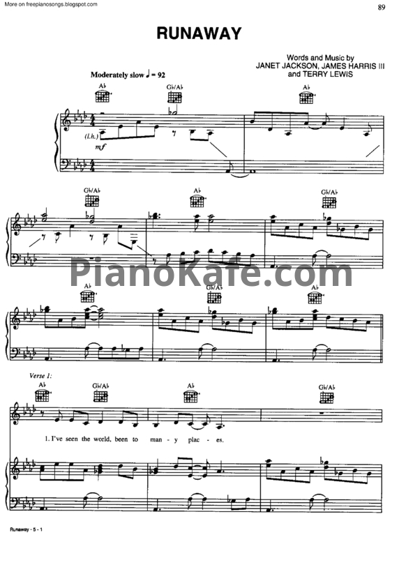 Ноты Janet Jackson - Runaway - PianoKafe.com
