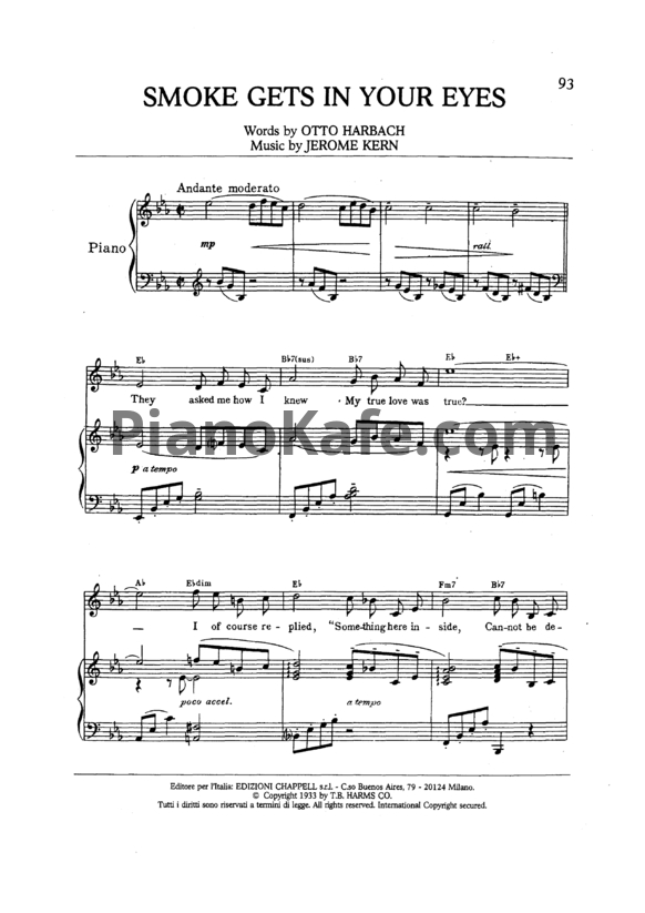 Ноты Frank Sinatra - Smoke gets in your eyes - PianoKafe.com