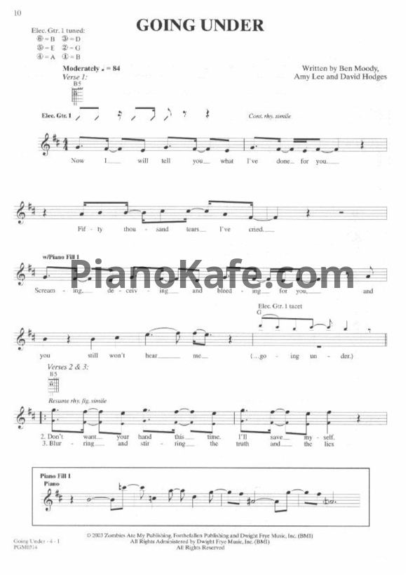 Ноты Evanescence - Going under - PianoKafe.com