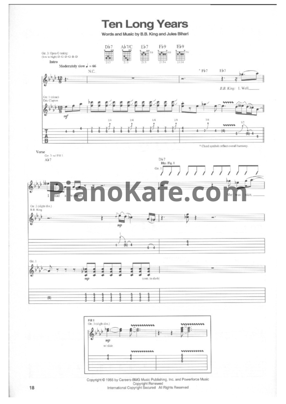 Ноты B. B. King and Eric Clapton - Ten long years - PianoKafe.com