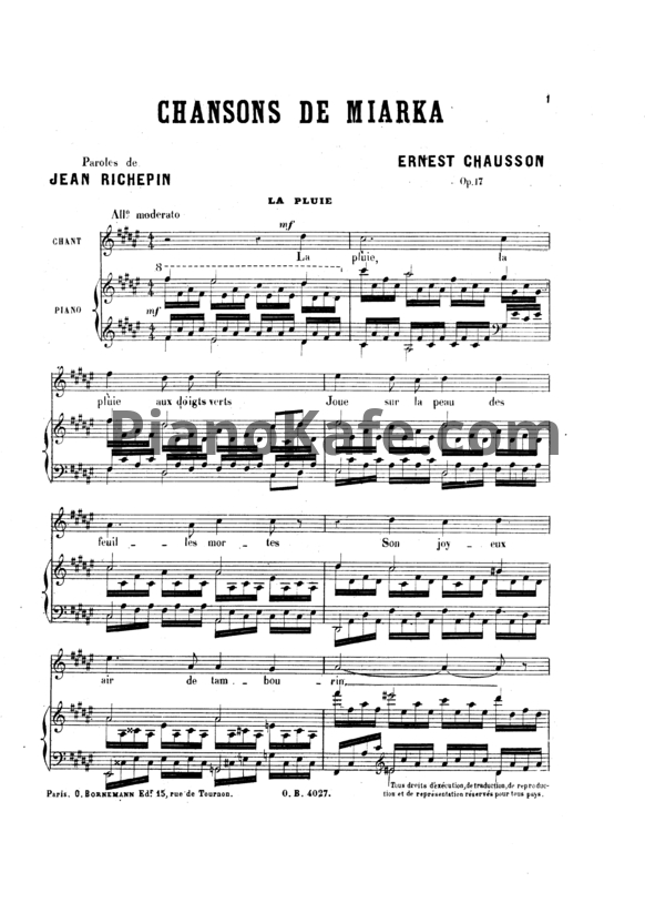 Ноты Эрнест Шоссон - Chansons de Miarka. La pluie (Op. 17) - PianoKafe.com