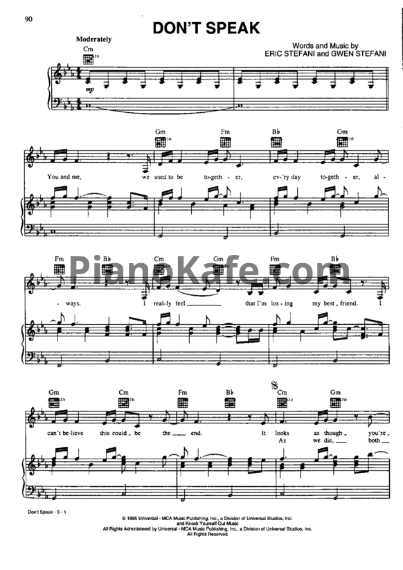 Ноты No Doubt - Don't speak (Версия 2) - PianoKafe.com