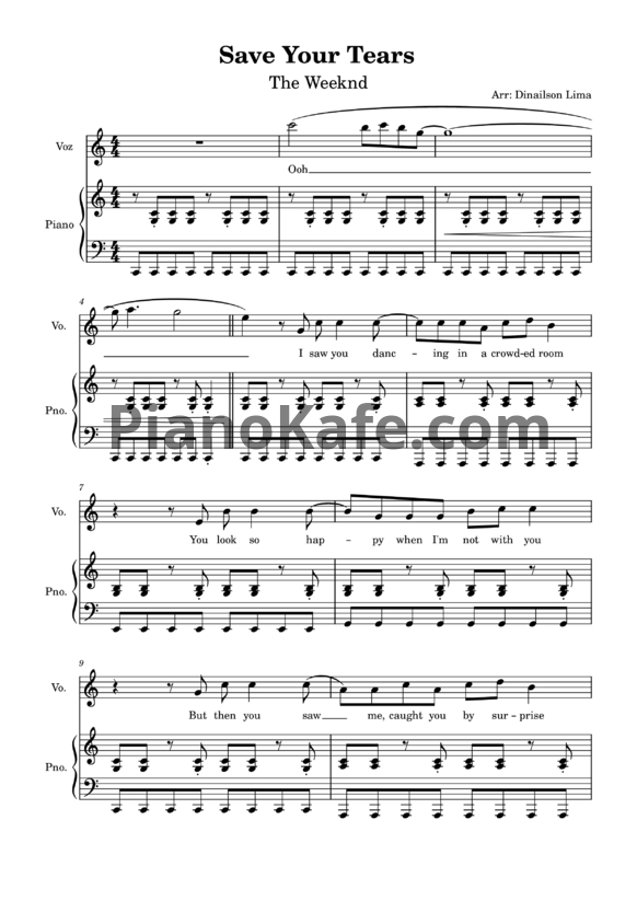 Ноты The Weeknd - Save your tears - PianoKafe.com