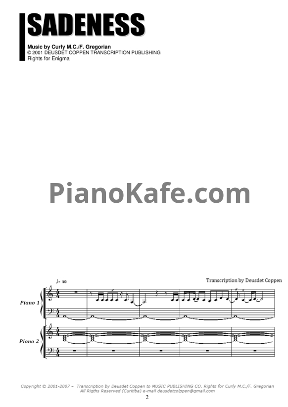 Ноты Enigma - Sadeness (для 2 фортепиано) - PianoKafe.com