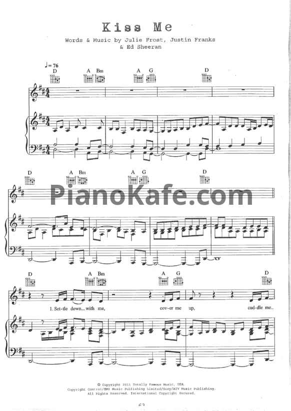 Ноты Ed Sheeran - Kiss me - PianoKafe.com