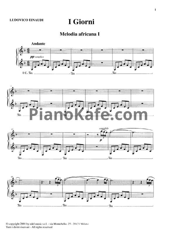 Ноты Ludovico Einaudi - Melodia africana I - PianoKafe.com