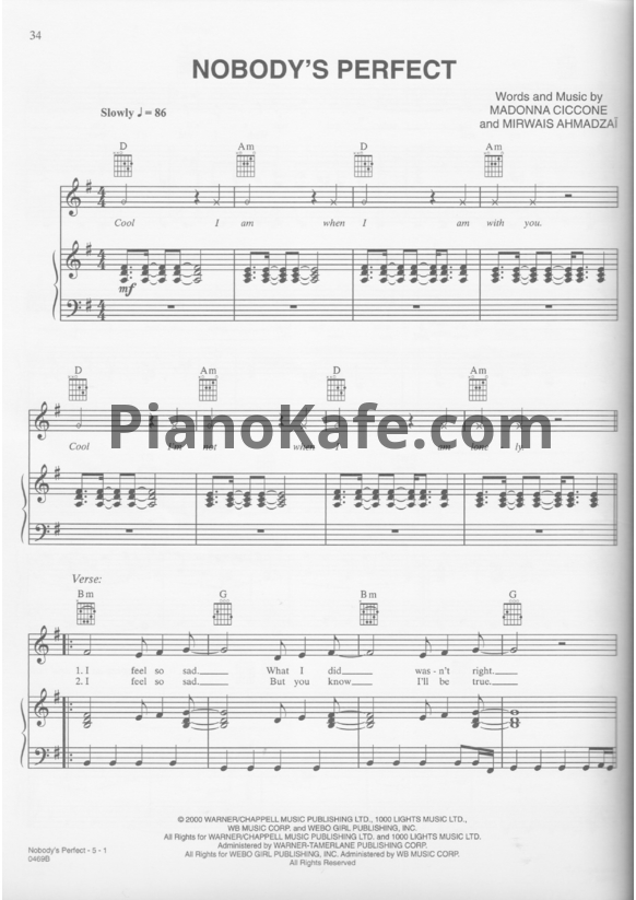 Ноты Madonna - Nobody's perfect - PianoKafe.com