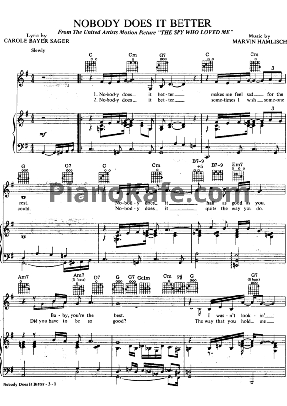 Ноты Marvin Hamlisch - Nobody does it better - PianoKafe.com