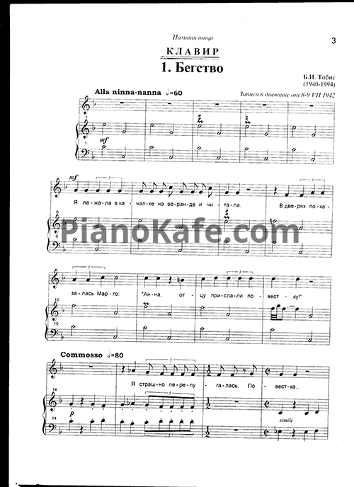 Ноты Б. Тобис - Из дневника Анны Франк (Клавир) - PianoKafe.com