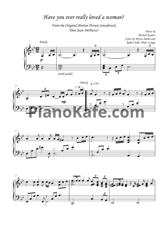 Ноты Bryan Adams - Have you ever really loved a woman? (Piano solo) - PianoKafe.com