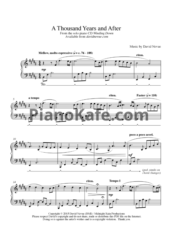 Ноты David Nevue - A thousand years and after - PianoKafe.com