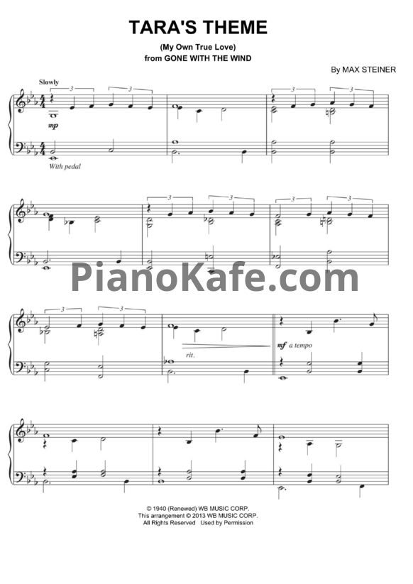 Ноты Max Steiner - Tara's theme (My own true love) - PianoKafe.com