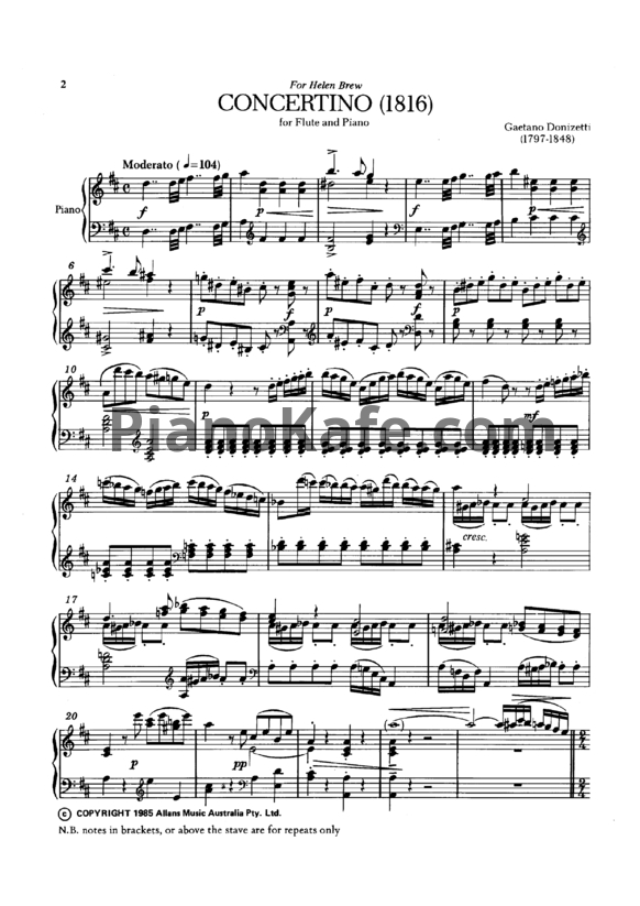 Ноты Gaetano Donizetti - Концертино для флейты и фортепиано - PianoKafe.com