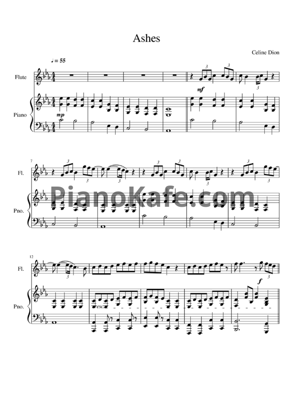 Ноты Celine Dion - Ashes - PianoKafe.com