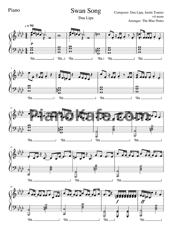 Ноты Dua Lipa - Swan song - PianoKafe.com