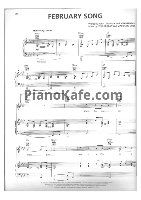 Ноты Josh Groban - February song - PianoKafe.com