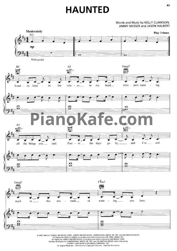 Ноты Kelly Clarkson - Haunted - PianoKafe.com