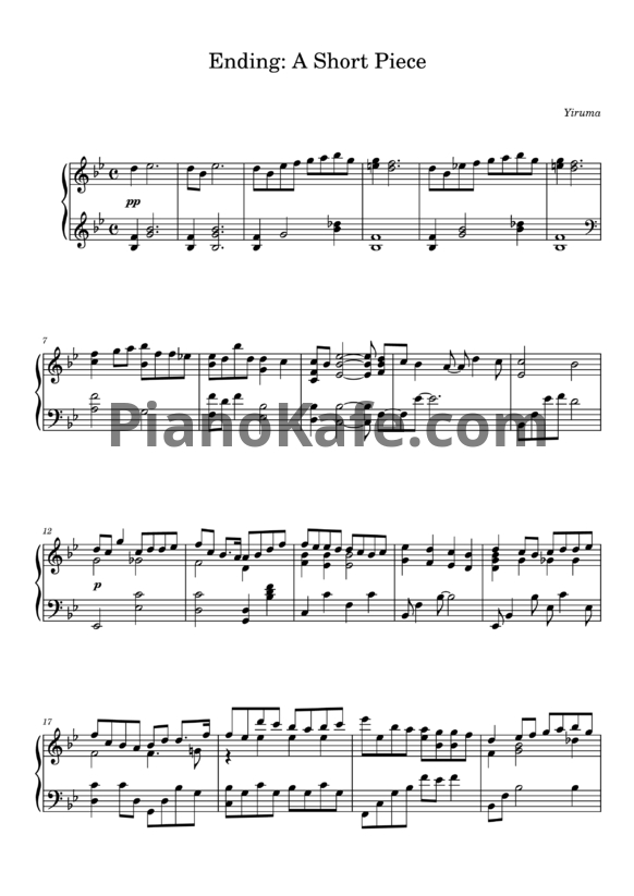 Ноты Yiruma - Ending: a short piece - PianoKafe.com